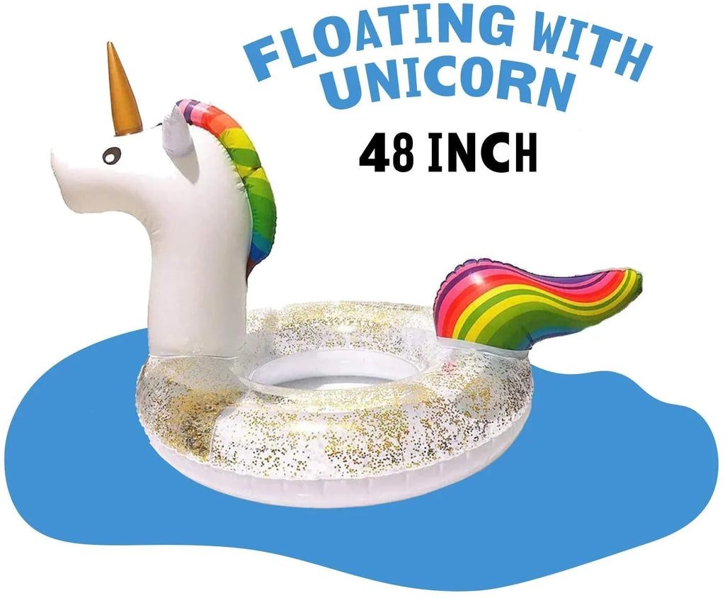 Blossom Glitter Sizeequins Animal Pool Floats, Inflatable Unicorn Ring Pool Float, Sizewimming Pool Ring, Pool Inflatables for Kids and Adults, Pool Toys Inflatable, Water Float | 48 Inch