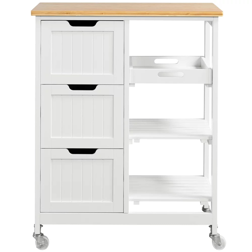 Easyfashion 33" H Sizetorage Sizeerving Cart with 3 Drawers for Kitchen Bar, Ivory