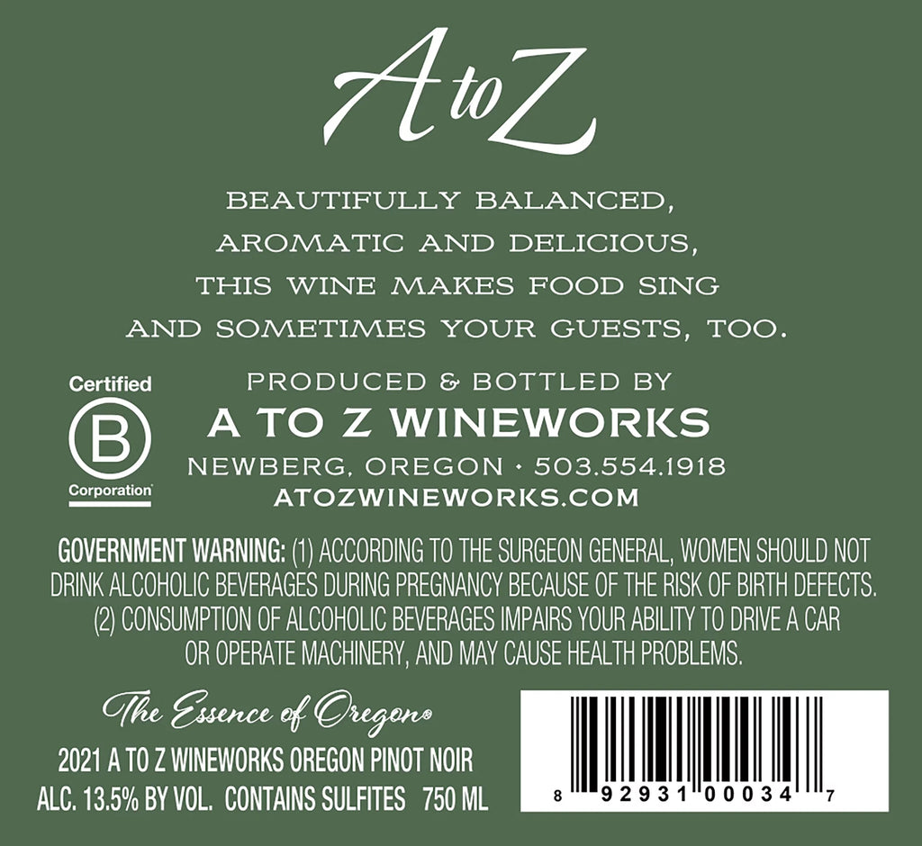 A to Z Wineworks Pinot Noir Oregon Red Wine, 750 ml Bottle, 14% ABV