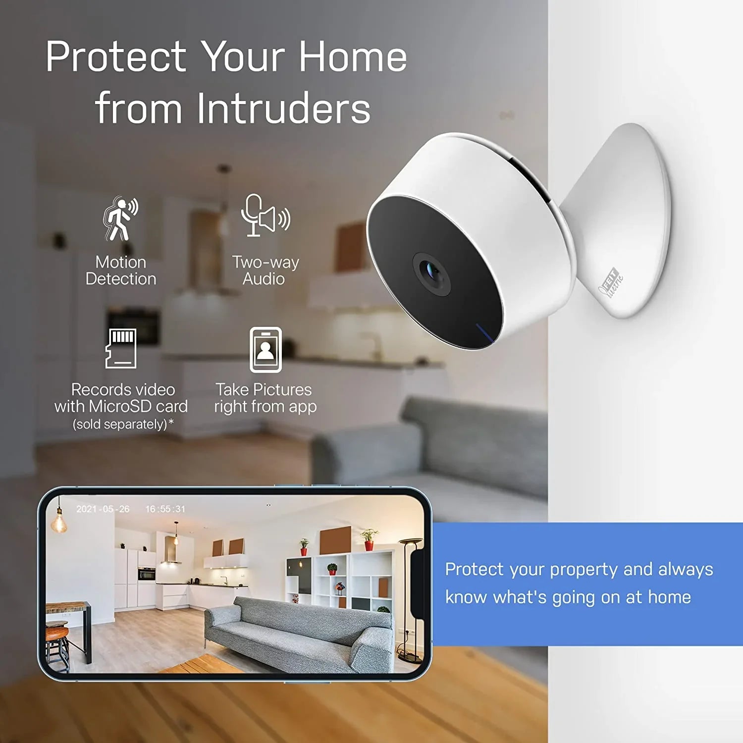 Feit Electric Camera, Indoor Camera with Motion Detection, 2.4GHz , Night Vision, 2-Way Audio, Works