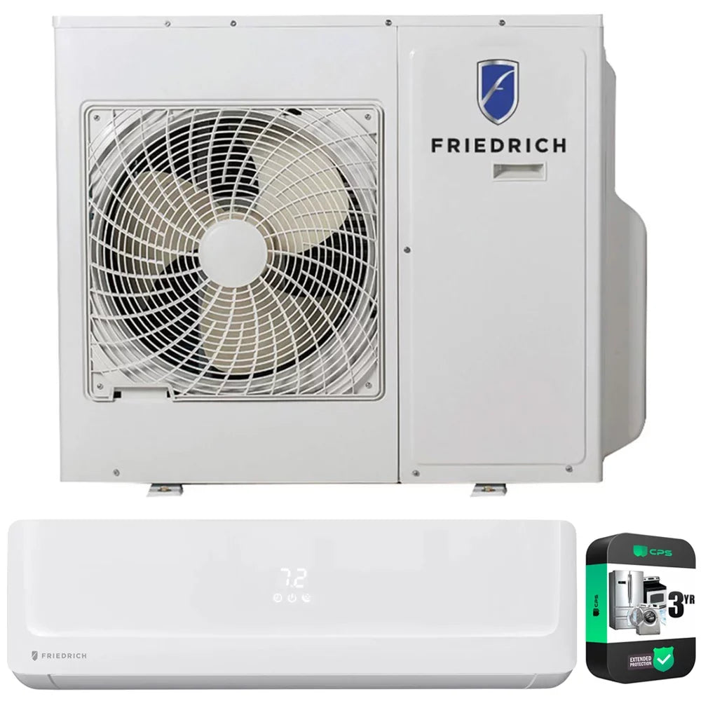 Friedrich FPHMR24A3A 24000 BTU Floating Air Pro Tri-Zone Mini Sizeplit Air Conditioner with Heat Pump Bundle with Indoor 12000 BTU Wall AC and Heating + 3 YR CPSize Enhanced Protection Pack