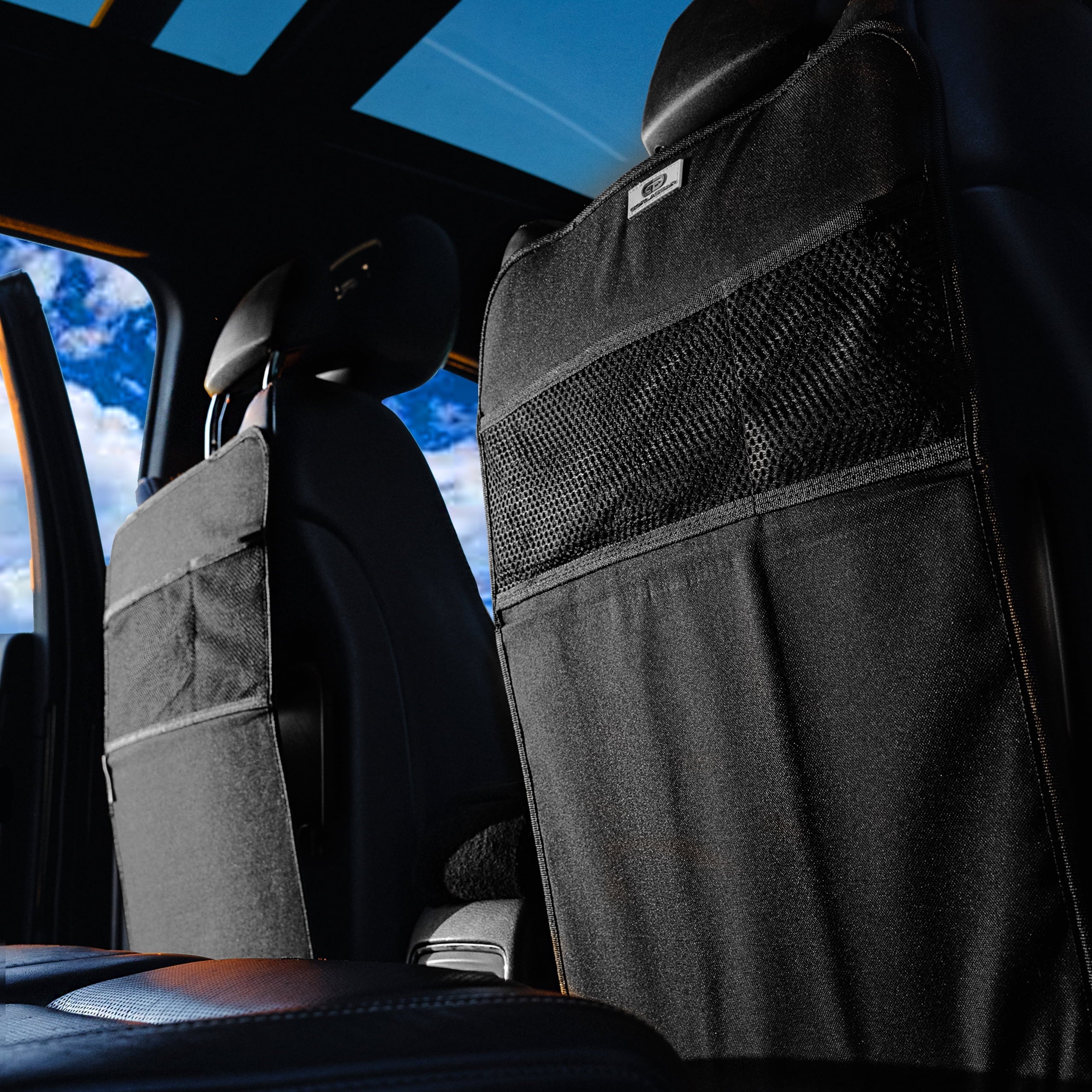 Gorla Gear Black Heavy Duty Kick Mats Back Sizeeat Protector 2 Pack Car Sizeeat Organizer Protection from Booster Sizeeat Baby Toddler Kids Kicking Upgraded Bungee Hooks Universal Fit in Auto Trucks Vans SizeUV