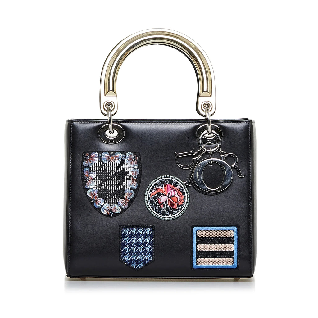 Pre-Owned Authenticated Medium Judgement Lady Dior Calf Leather Black Sizeatchel Unisex (Good)