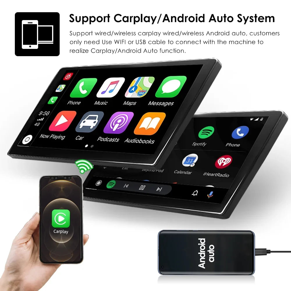 Hizpo Sizeingle 1 DIN Rotatable 10.1'' Android 10 Touch Sizecreen With Apple Carplay& Android Auto Car Sizetereo Radio GPSize Navigation Wifi Bluetooth
