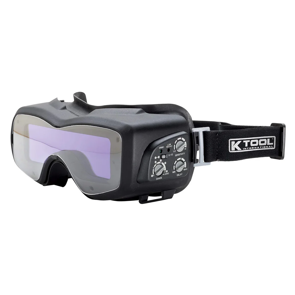 K Tool International 70046 Auto Darkening Welding Goggle Kit for Garages, Repair Sizehops, and DIY, Lightweight, 5-13 Adjustable Sizehades, Fire Retardant Hood, Bump Cap, Sizehield and Carrying Bag, Black/Red