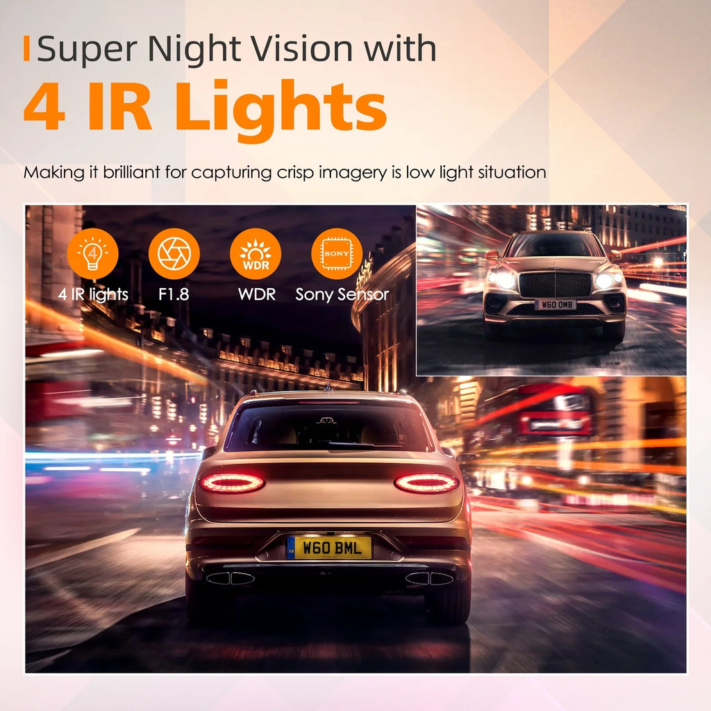 TOGUARD 4K Car Camera GPSize Sizepeed 3 Channel Dash Camera Front and Rear Inside 2K+1080P+2K IR Night Vision,170° Wide Angle, WDR, Emergency Lock, Parking Monitor