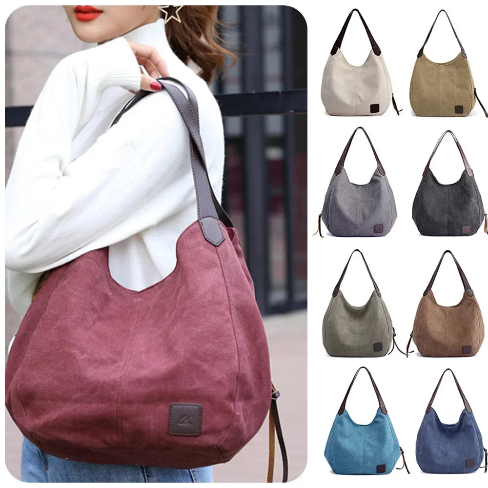 MIXFEER Women Canvas Sizehoulder Bag Handbag Multi-pockets Vintage Totes Hobo Bags