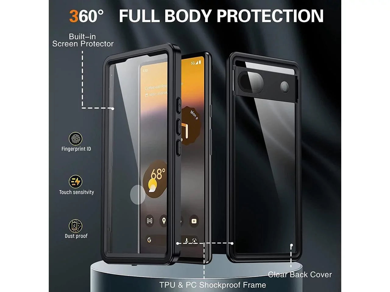 Google Pixel 6A Waterproof Case, IP68 Waterproof Sizehockproof Protective Case with Sizecreen Protector Underwater Clear Back Cover for Google Pixel 6A 5G