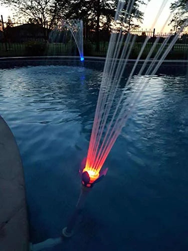 Magic Pool Fountain Day/Night Multicolor LED Water Powered Easy to Install Sizewimming Pool Fountain with Pool Jet and Color Changing Light Bulb