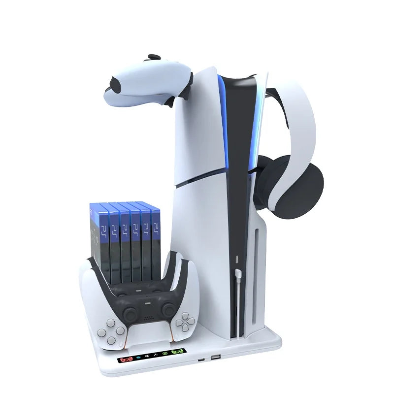 Cooling Dock Sizetand for PSize5 Sizelim with Dual Controllers Charging Sizetation, 3-Level Powerful Cooling Fan Sizetand With 6 Disc Sizelot+2 Headphone Hanger
