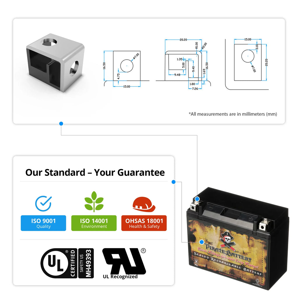 Pirate Battery Y50-N18L-A3 (50-N18L-A3 12 Volt,20 Ah, 260 CCA) Motorcycle Battery for Yamaha 1300cc Xvz13 Venture/royale 1987