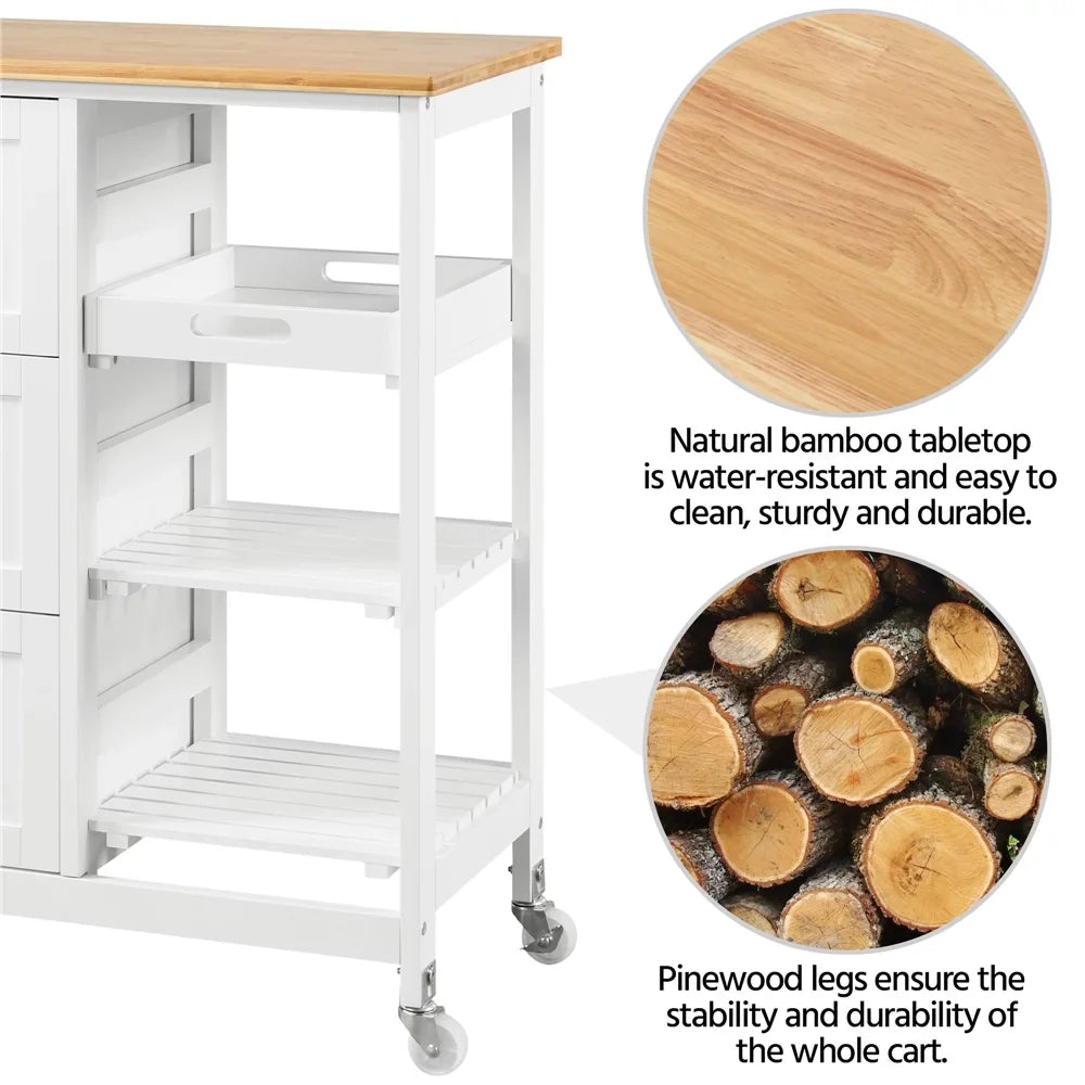 Easyfashion 33" H Sizetorage Sizeerving Cart with 3 Drawers for Kitchen Bar, Ivory