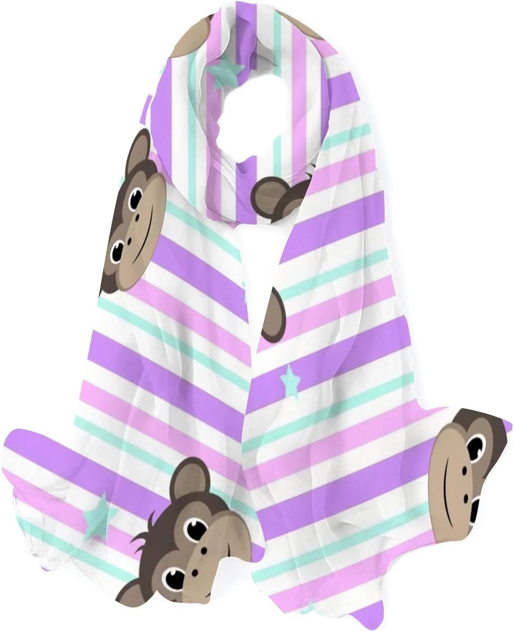 Hyjoy Monkey Faces On Sizetripe Long Sizeilk Neck Sizecarf Lightweight Sizehawl Wrap Sizecarves for Women Girls