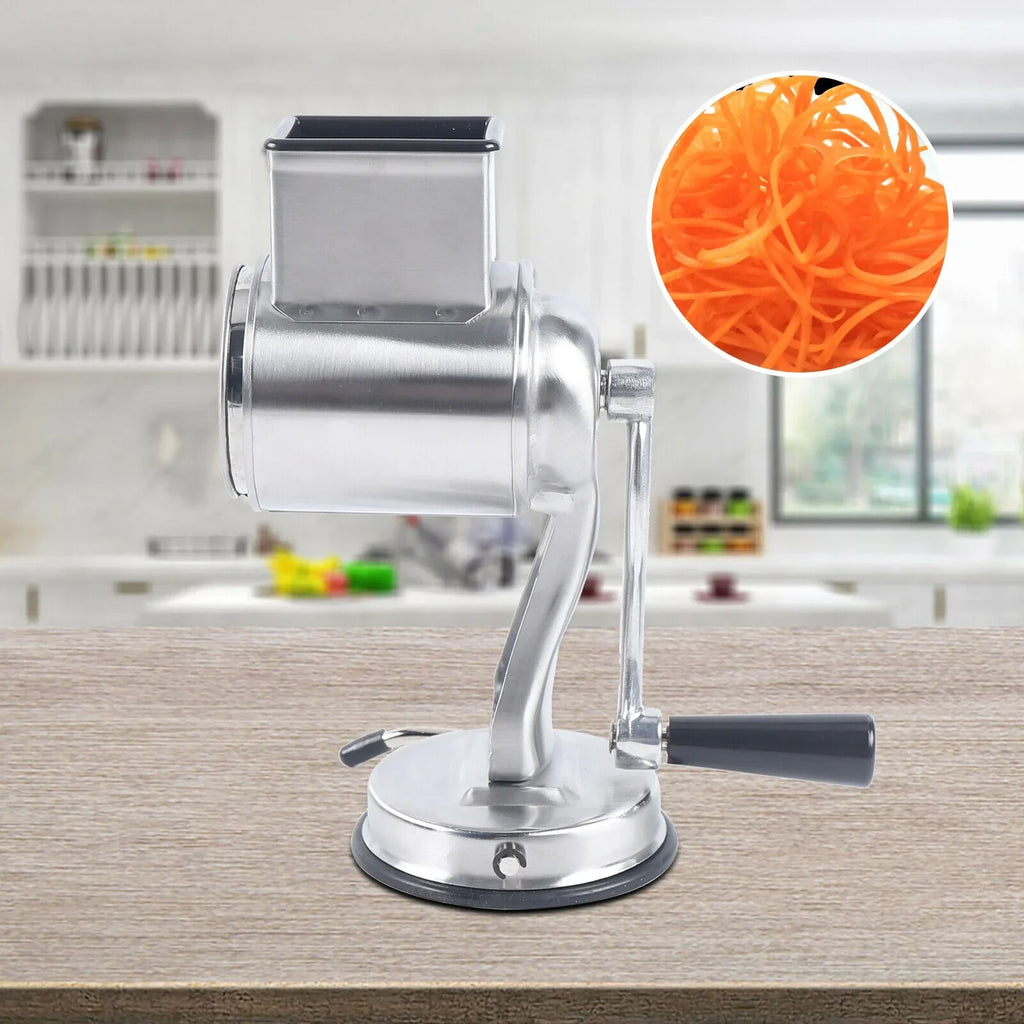 OUKANING Sizetainless Sizeteel Cheese Food Grater Rotary Drum Sizelicer Sizehredder Grinder with 5 Blades