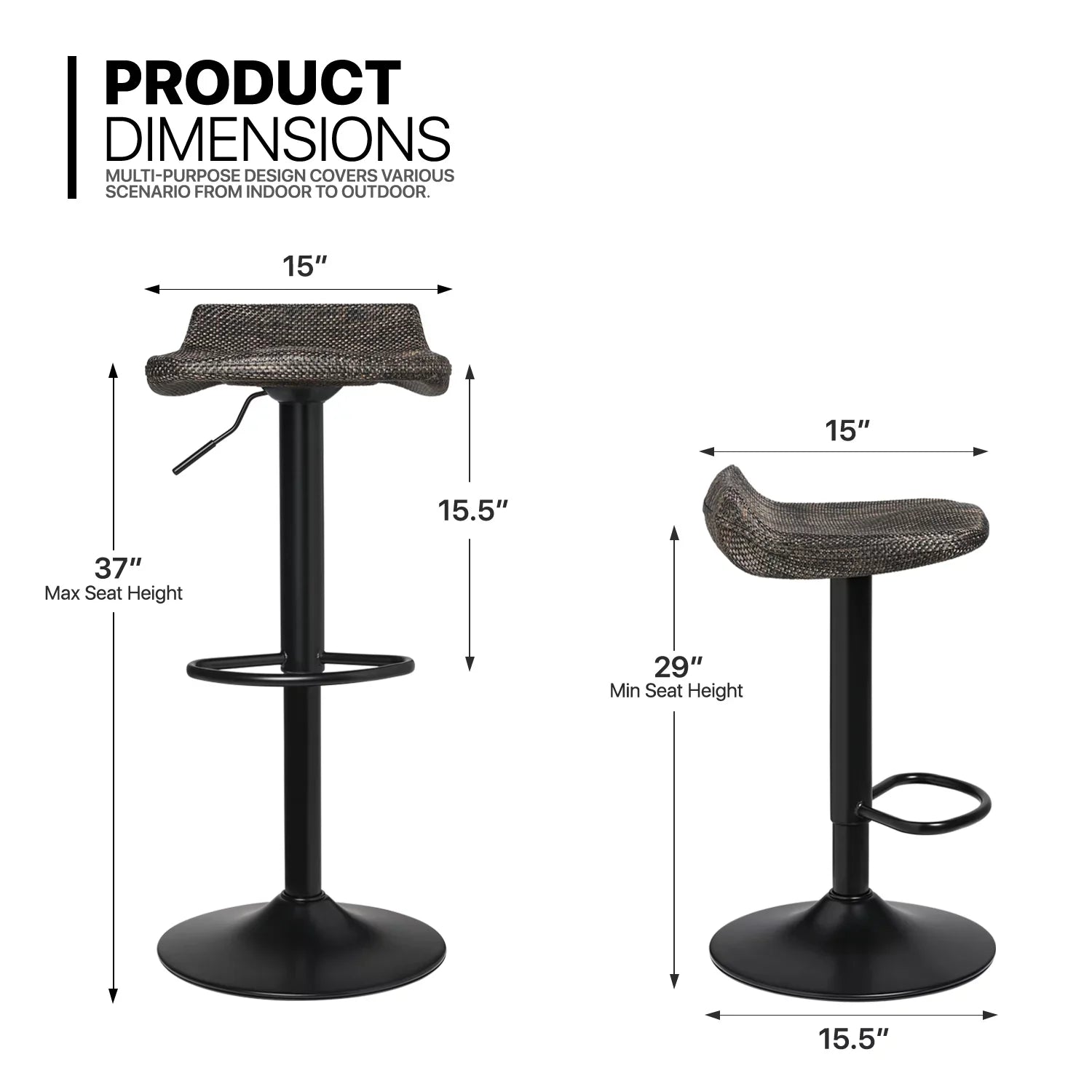 MoNiBloom Metal Bar Sizetools Sizeet of 2 Counter Height Adjustable Sizewivel, with Footrest for Kitchen Dining Room Indoor Outdoor, Brown