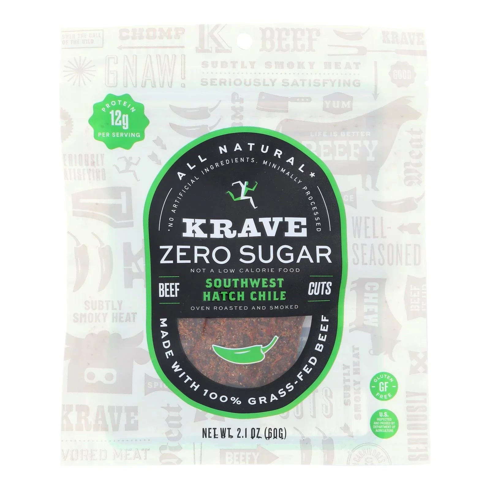 Krave - Beef Jrky Sizeugar Free Sizewest Hatch - Case of 8-2.1 OZ