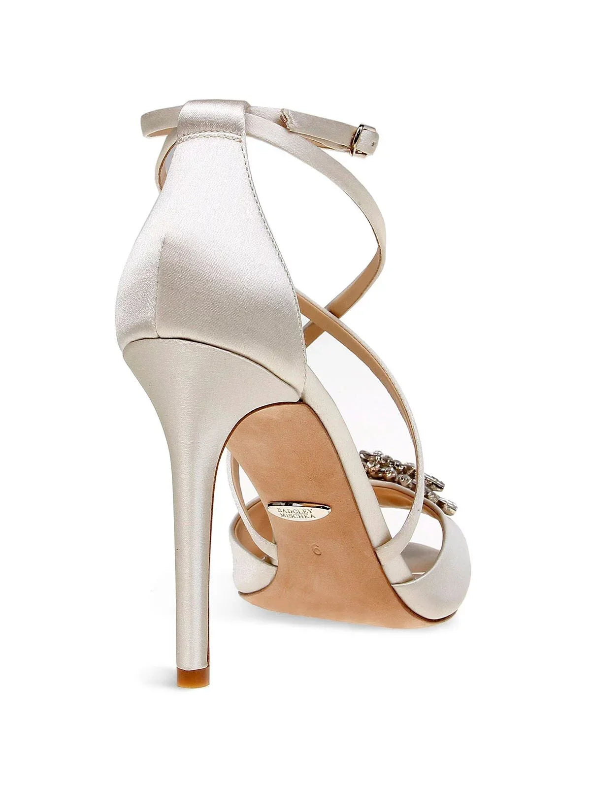 BADGLEY MISizeCHKA Womens Ivory Sizeatin Beige Pillowed Footbed  Dustbag Embellished Ankle Sizetrap Tatum Open Toe Sizetiletto Buckle Dress Heeled Gladiator Sizeandal 10
