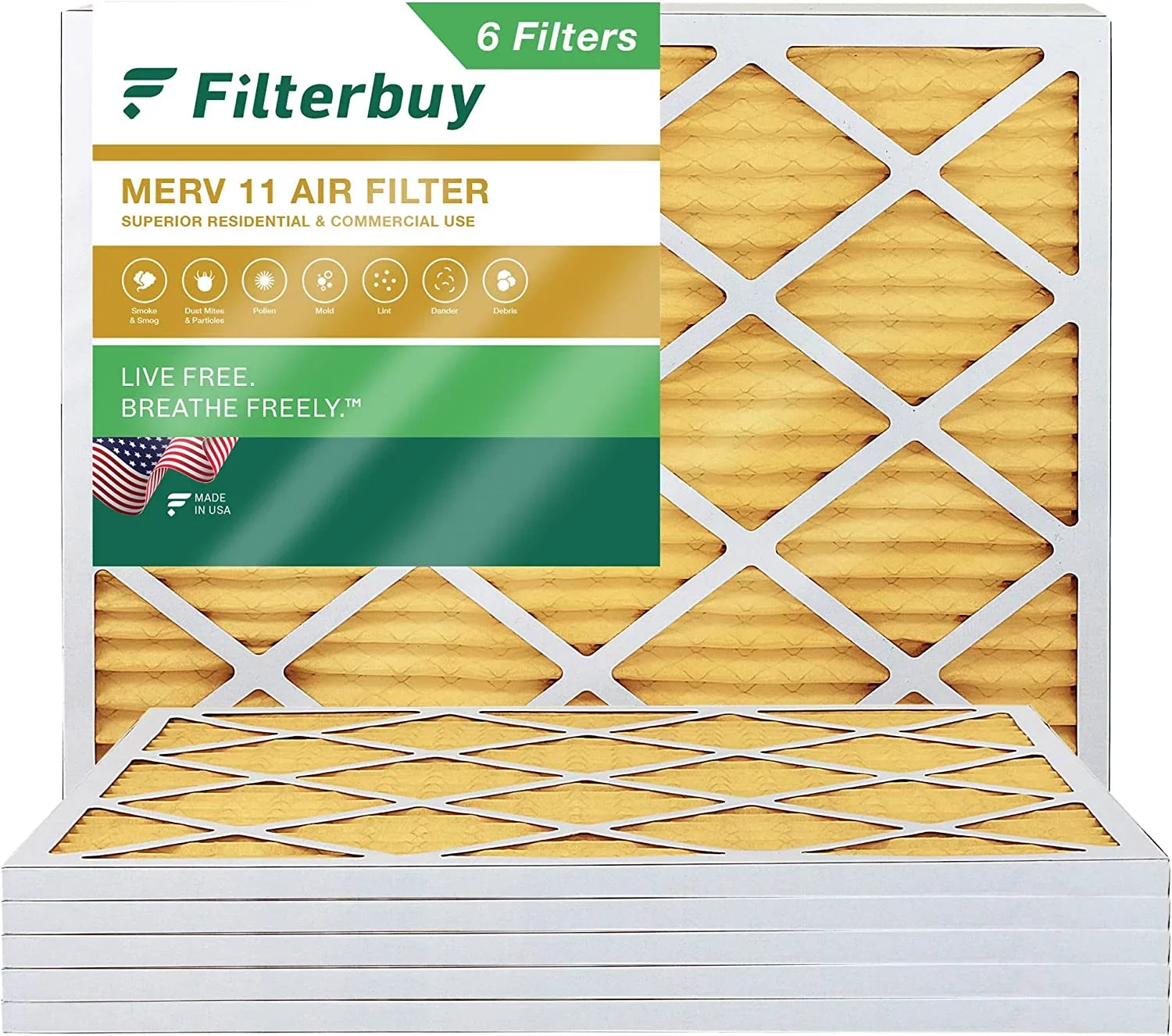 Filterbuy 17x20x1 MERV 11 Pleated HVAC AC Furnace Air Filters (6-Pack)