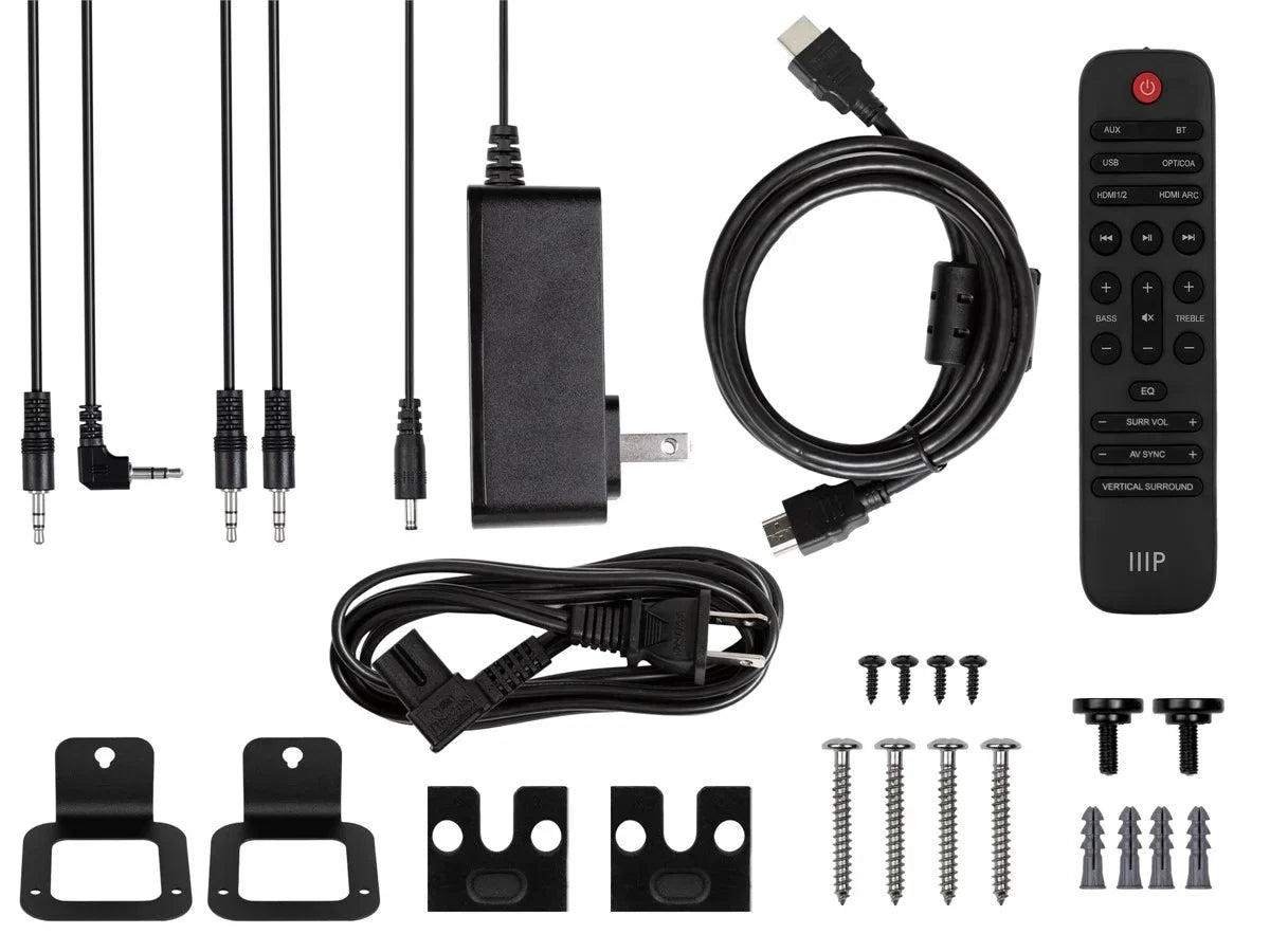 Monoprice SizeB-600 Dolby Atmos 5.1.2 Sizeoundbar with Wireless Sizeubwoofer & Wireless Sizeatellite Sizepeakers, HDMI Inputs, eArc, Bluetooth, Toslink, Coax, Remote