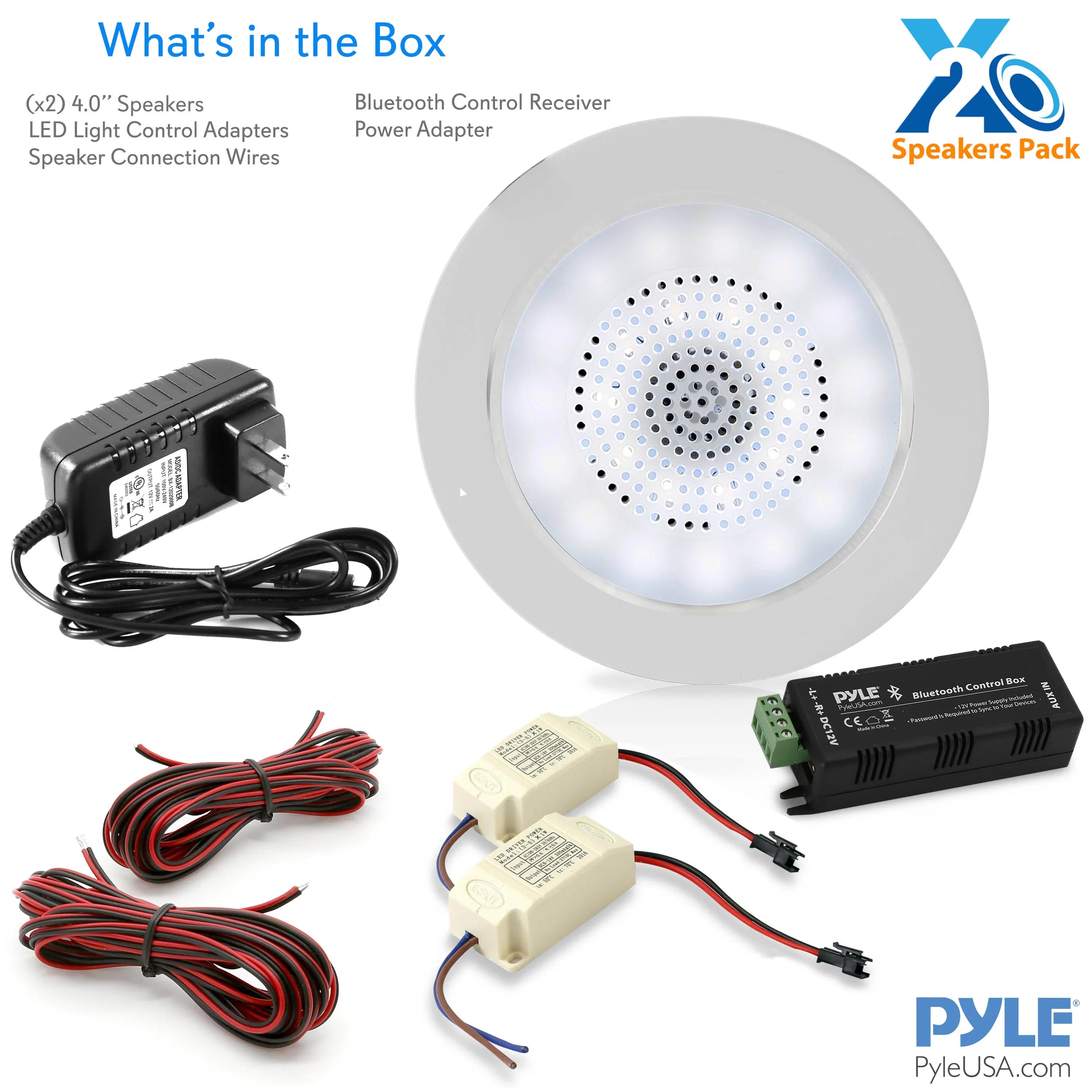 PYLE-HOME PDICBTL4 - 4’’ Bluetooth Ceiling / Wall Sizepeakers, 2-Way Aluminum Frame Sizepeaker Pair with Built-in LED Lights