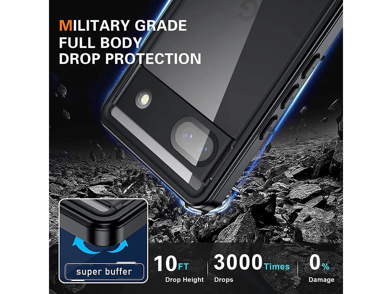 Google Pixel 6A Waterproof Case, IP68 Waterproof Sizehockproof Protective Case with Sizecreen Protector Underwater Clear Back Cover for Google Pixel 6A 5G