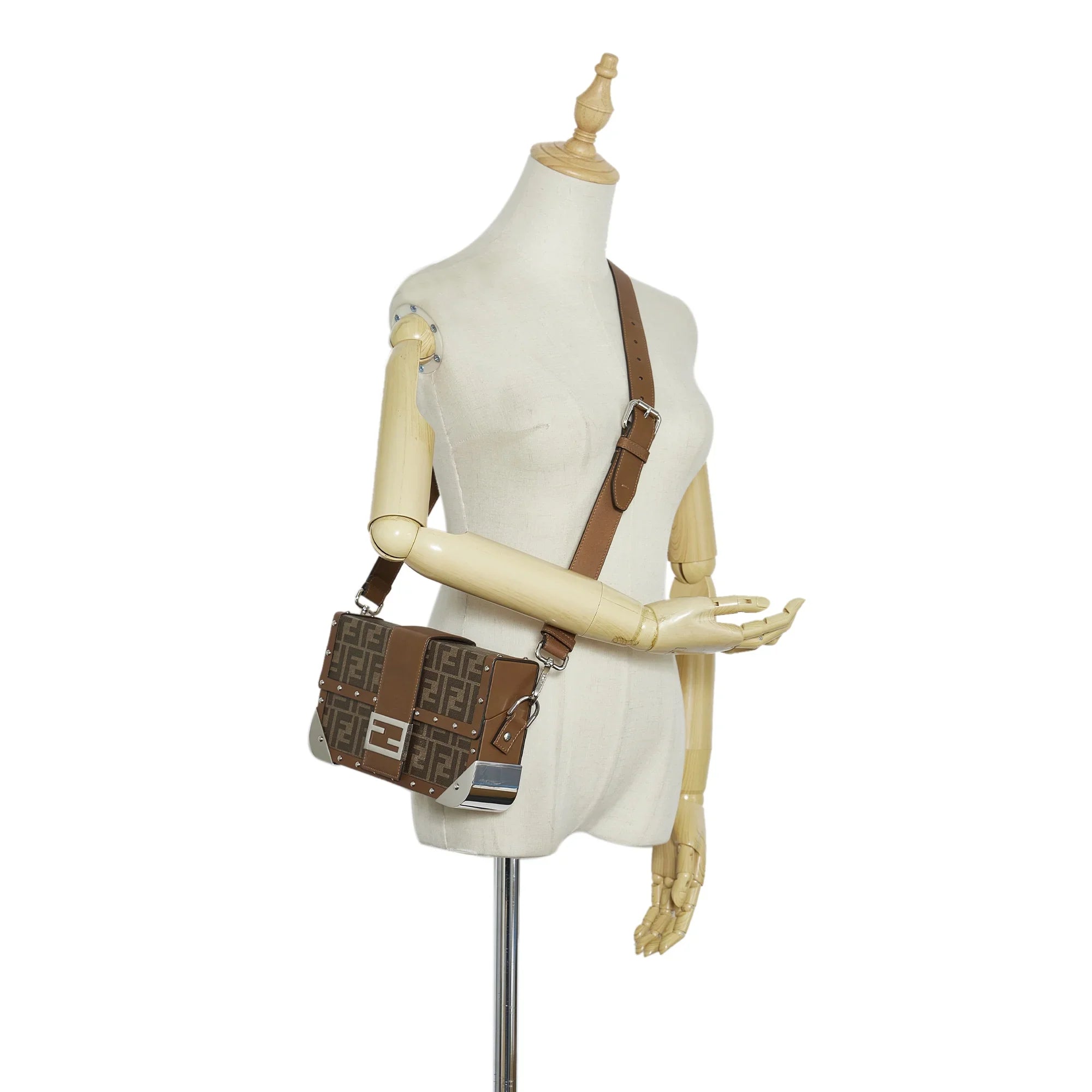 Pre-Owned Authenticated Fendi Zucca Baguette Trunk Coated Canvas Fabric Brown Crossbody Bag Unisex (Good)