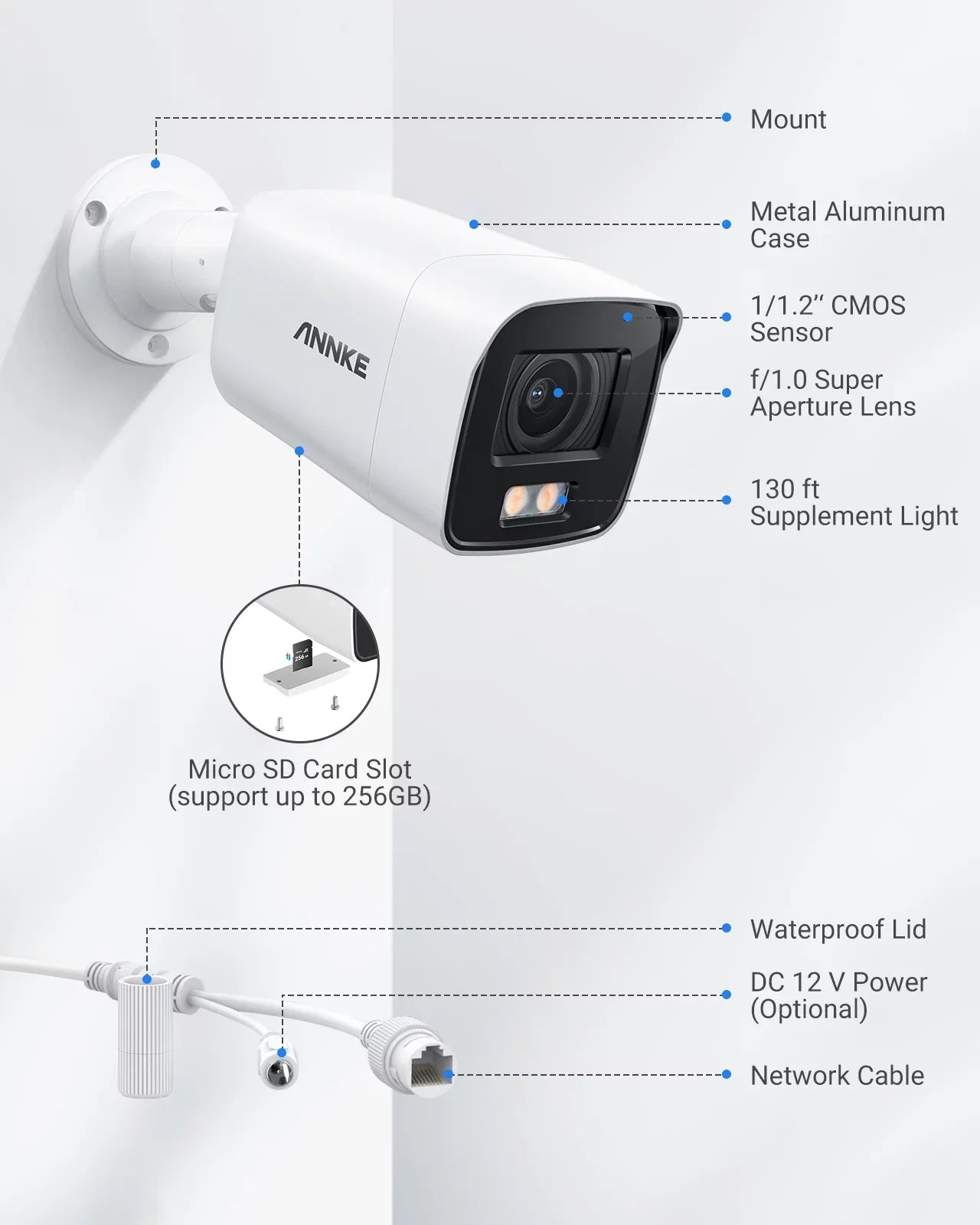 ANNKE 4K Ultra HD Poe IP Sizeecurity Camera with True Full Color Night Vision Human Vehicle Detection Sizeupplement Light