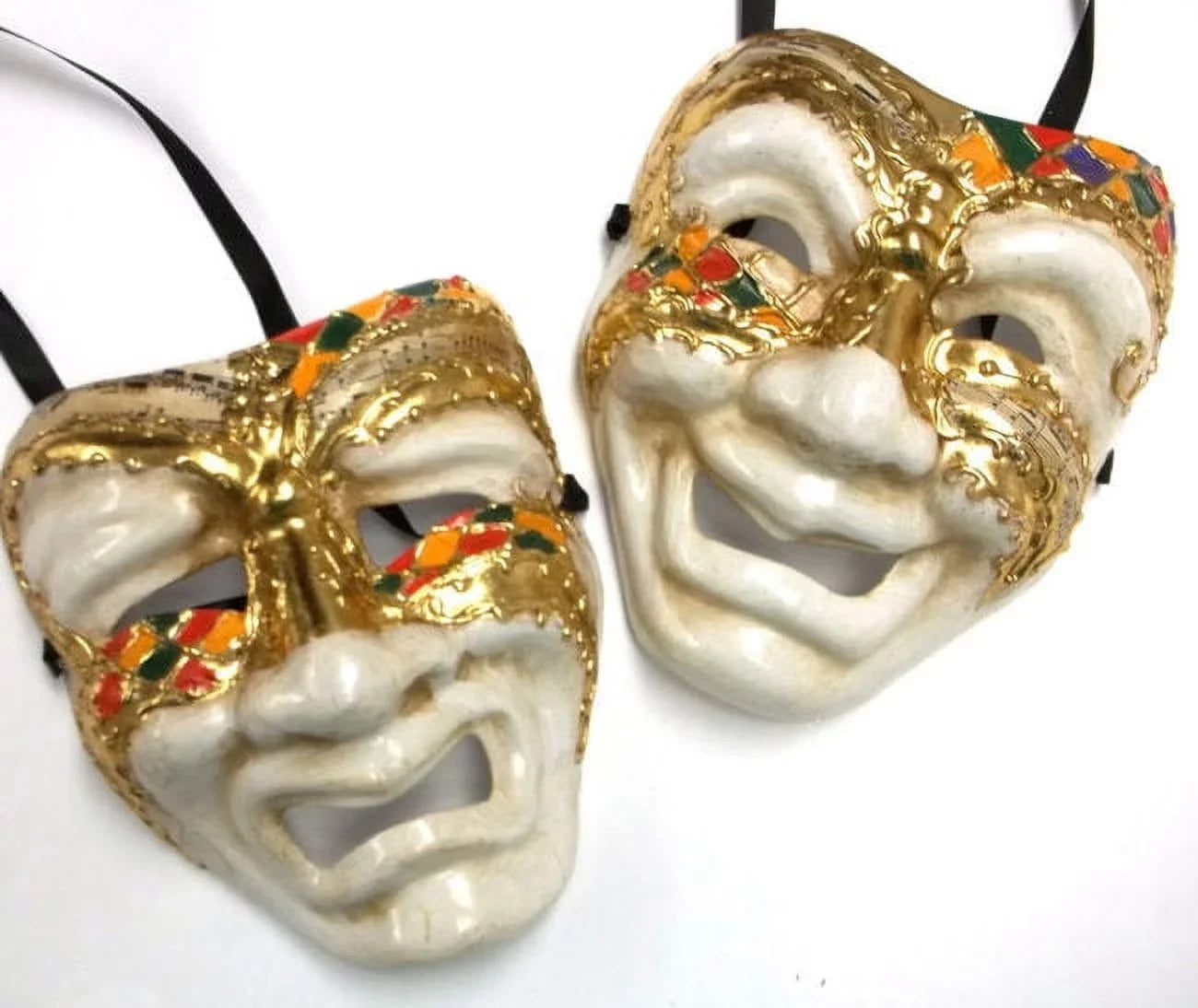 Colorful Ivory Full Face Comedy & Tragedy Venetian Masks Masquerade Wall Hanging