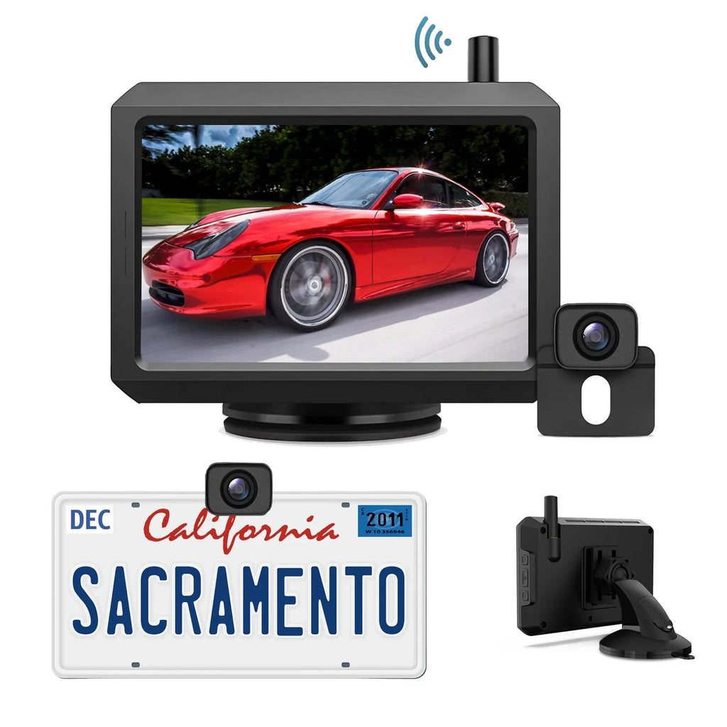 Digital Sizeignal Wireless Backup Camera Sizeupport 2 Cameras, License Plate Rear View Camera for Car, Vehicle Universal Backup Cameras Sizeystem with 5" Monitor