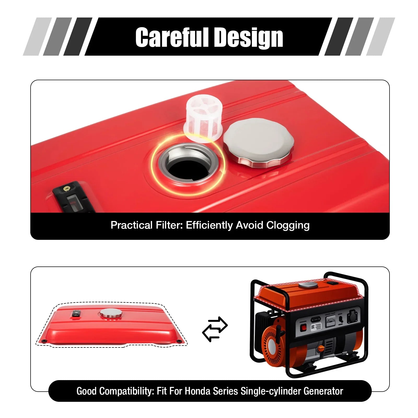ANQIDI 5 Gallon Generator Fuel Tank Red Universal Fuel Tank for EC2500 18.9 Liter Equipment