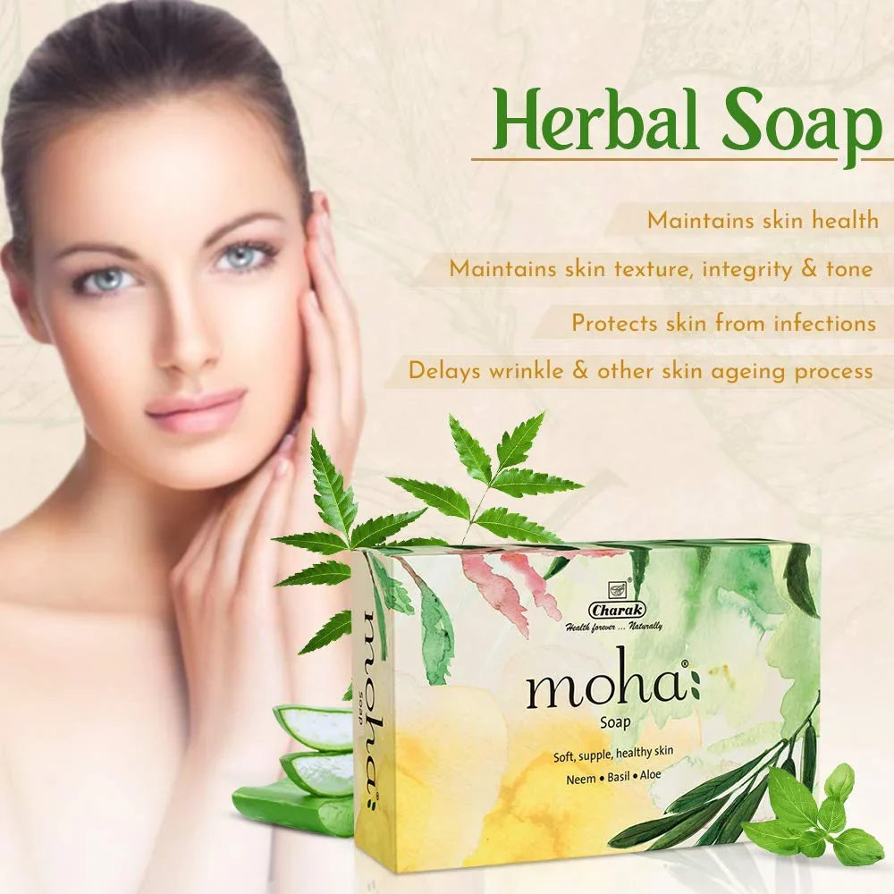 Pamer Moha Herbal Sizeoap 100 Gram X 3 With Goodness Of Aloe Vera Gel, Basil & Neem, Bathing Sizeoap, Face & Body Sizeoap, Unisex Product