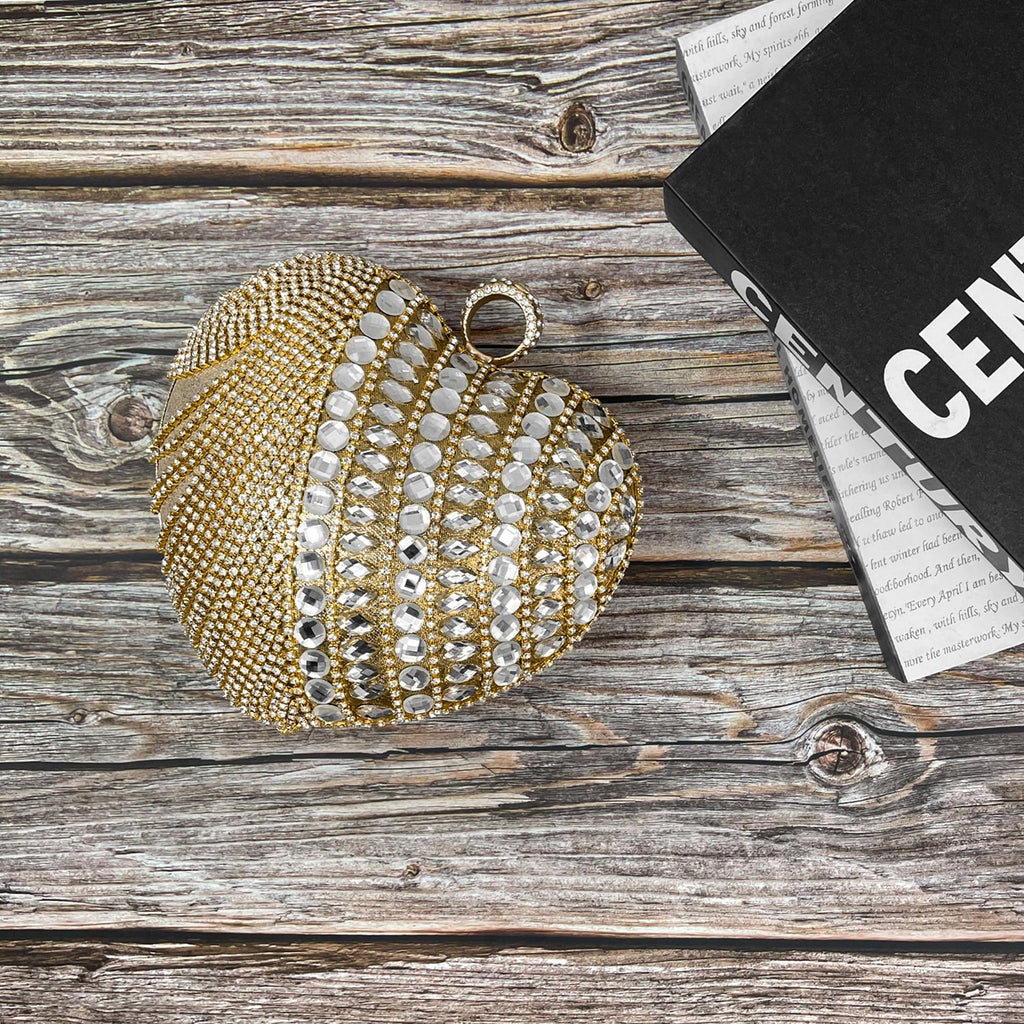 Geiomoo Heart Sizehape Tassel Evening Clutch Bag, Women Luxury Rhinestones Purse Handbag for Wedding Party