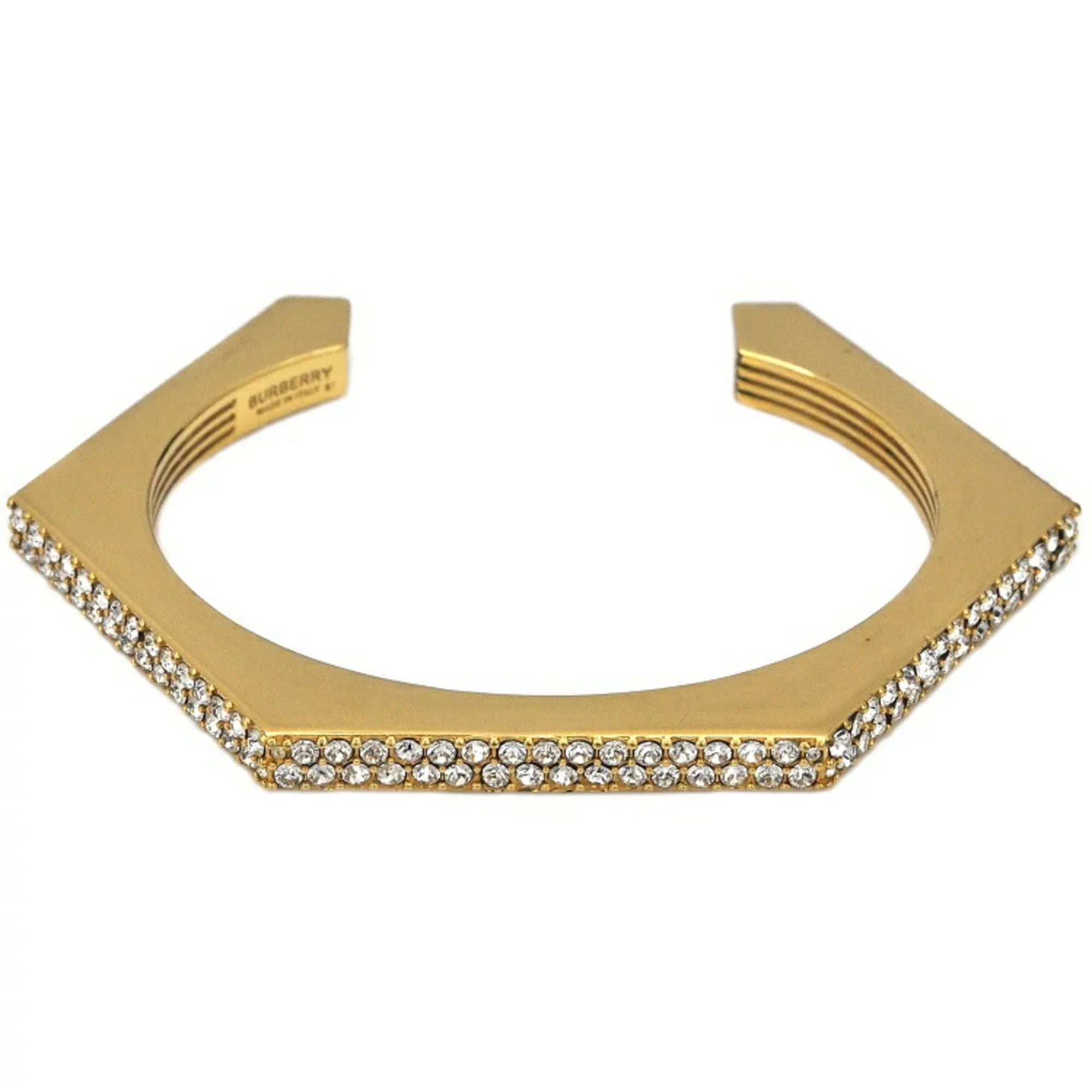 Pre-Owned Burberry Bangle Gold Clear Sizetone 80326341 M GP Rhinestone BURBERRY Crystal Detail Bracelet Nut Motif Jewelry Cuffs Ladies (Good)