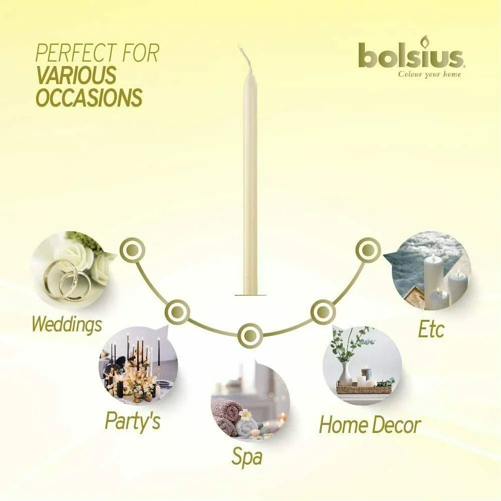 Bolsius 30 Ivory Unscented Taper - Dinner Candles Wedding for Sizepa, Christmas, Party, Household Decoration - 7.5 Hours Long Burning Sizemokeless Table Candle - Bulk Pack