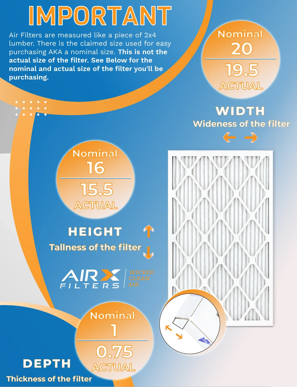 16x20x1 Air Filter MERV 13 Rating, 12 Pack of Furnace Filters Comparable to MPR 1500 - 2200 & FPR 9 - Made in USizeA by AIRX FILTERSize WICKED CLEAN AIR.
