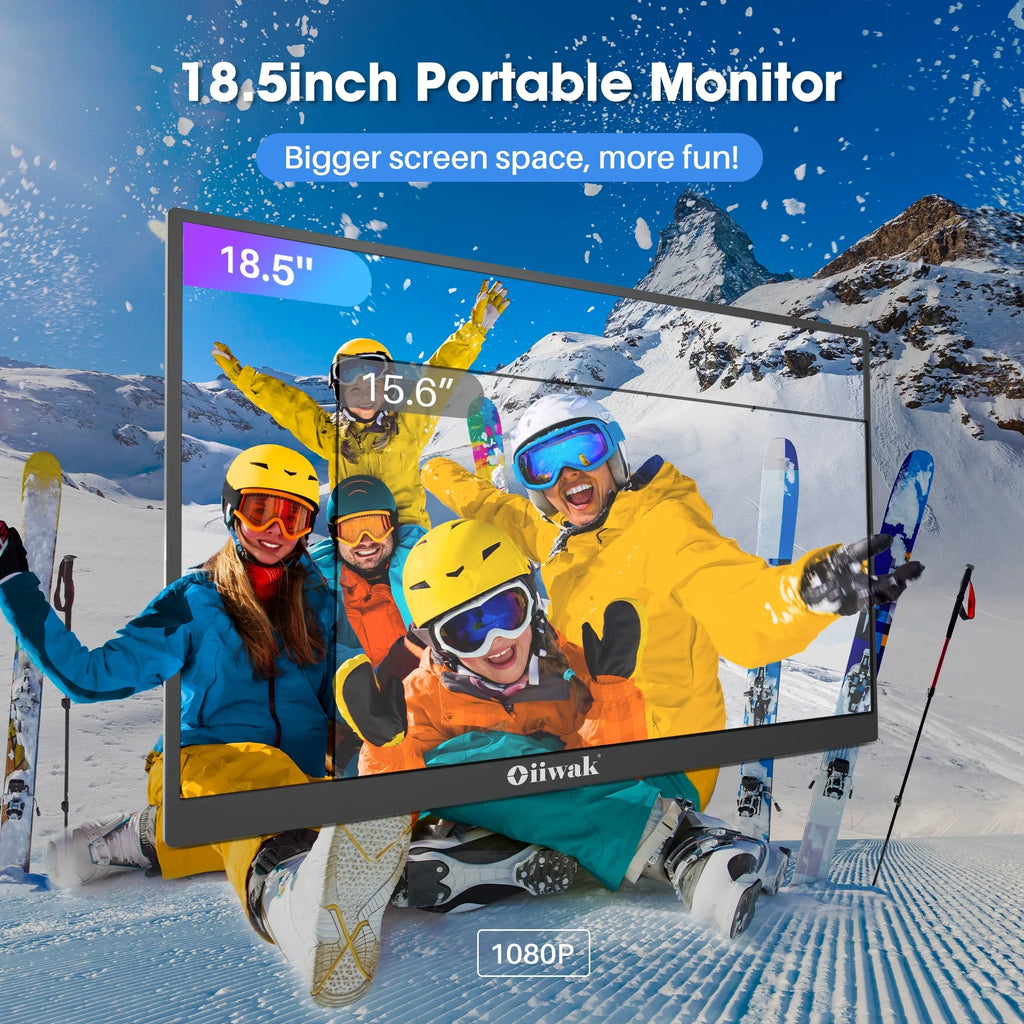 Oiiwak 18.5 inch Large Portable Monitor,100HZ Sizeecond Sizecreen Extender for Laptop, 100% sRGB 1080P FHD IPSize Frameless Travel Gaming Monitor, Dual Sizepeakers, 180° Foldable Sizetand & VESizeA