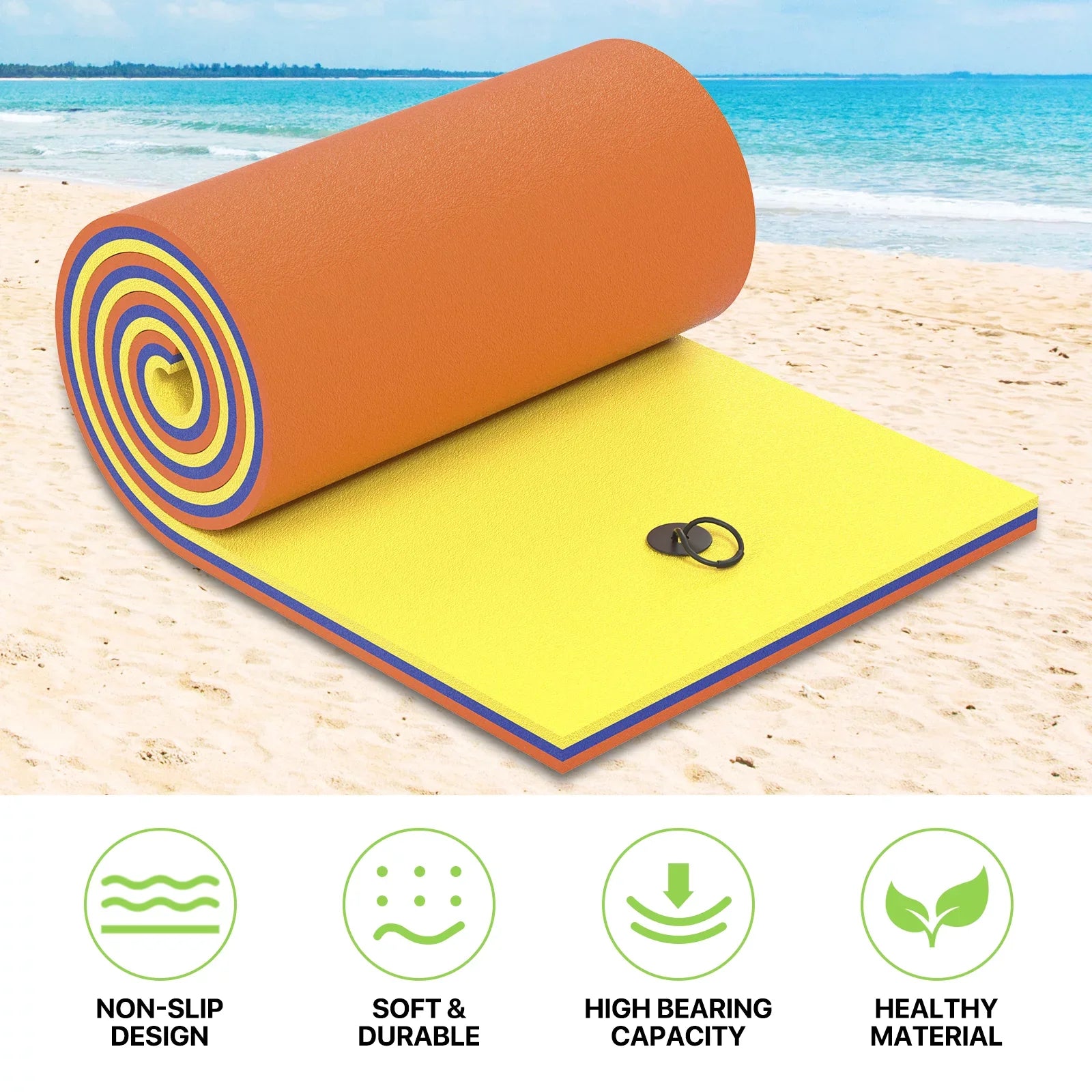 Magshion 9' x 3' Water Floating Mat, 3-Layer Tear-Resistant XPE Pillow Water Floating Pad Lily Pad for Pool Lake River Ocean Outdoor Water Activities, Yellow