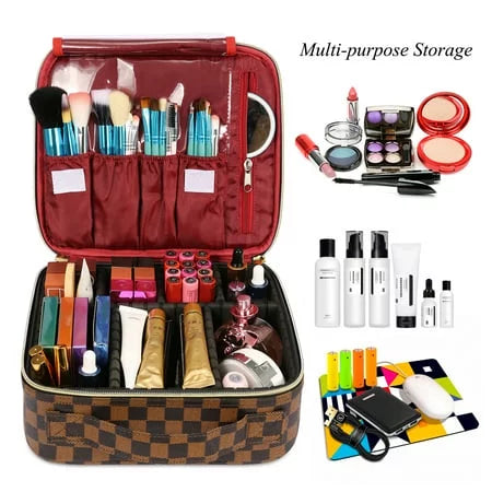 ZBH Travel Makeup Train Case Make Up Cosmetic Organizer Bag Makeup Tool Sizetorage with Adjustable Compartments for Women Makeup Brush Toiletry Jewelry Digital Accessories