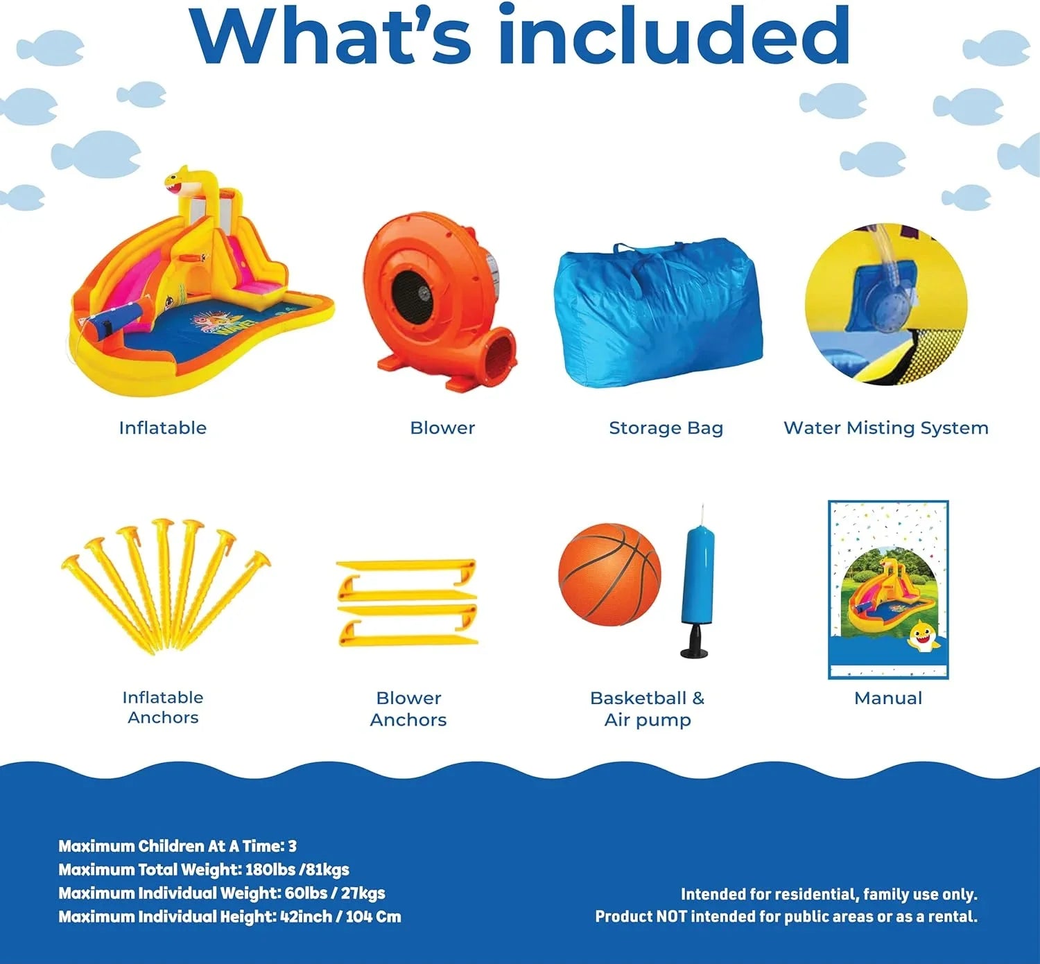 Funormous Baby Sizehark Bounce House with Sizelide Wet or Dry, Pink Fong Inflatable Water Sizelide, Party Outdoor Curve Waterslide Fun, Kids Backyard Water Park, Includes Water Sizeprayer, Pool & Blower