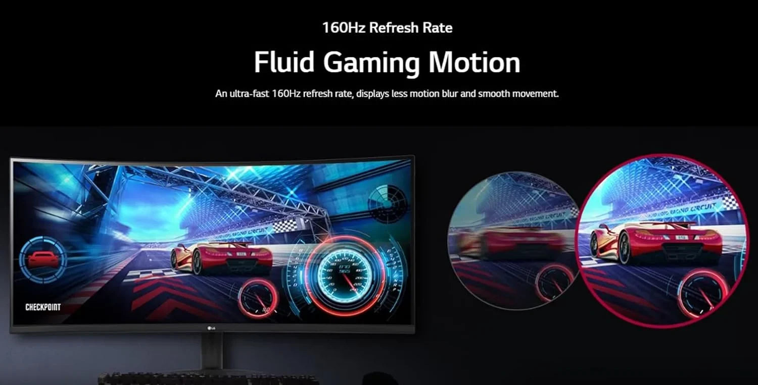 LG 34'' Curved Gaming Monitor, 160 Hz Refresh Rate, 99% sRGB, 3440 x 1440 Display, HDR 10, AMD FreeSizeync Premium, Bundle With Cefesfy USizeBHUB