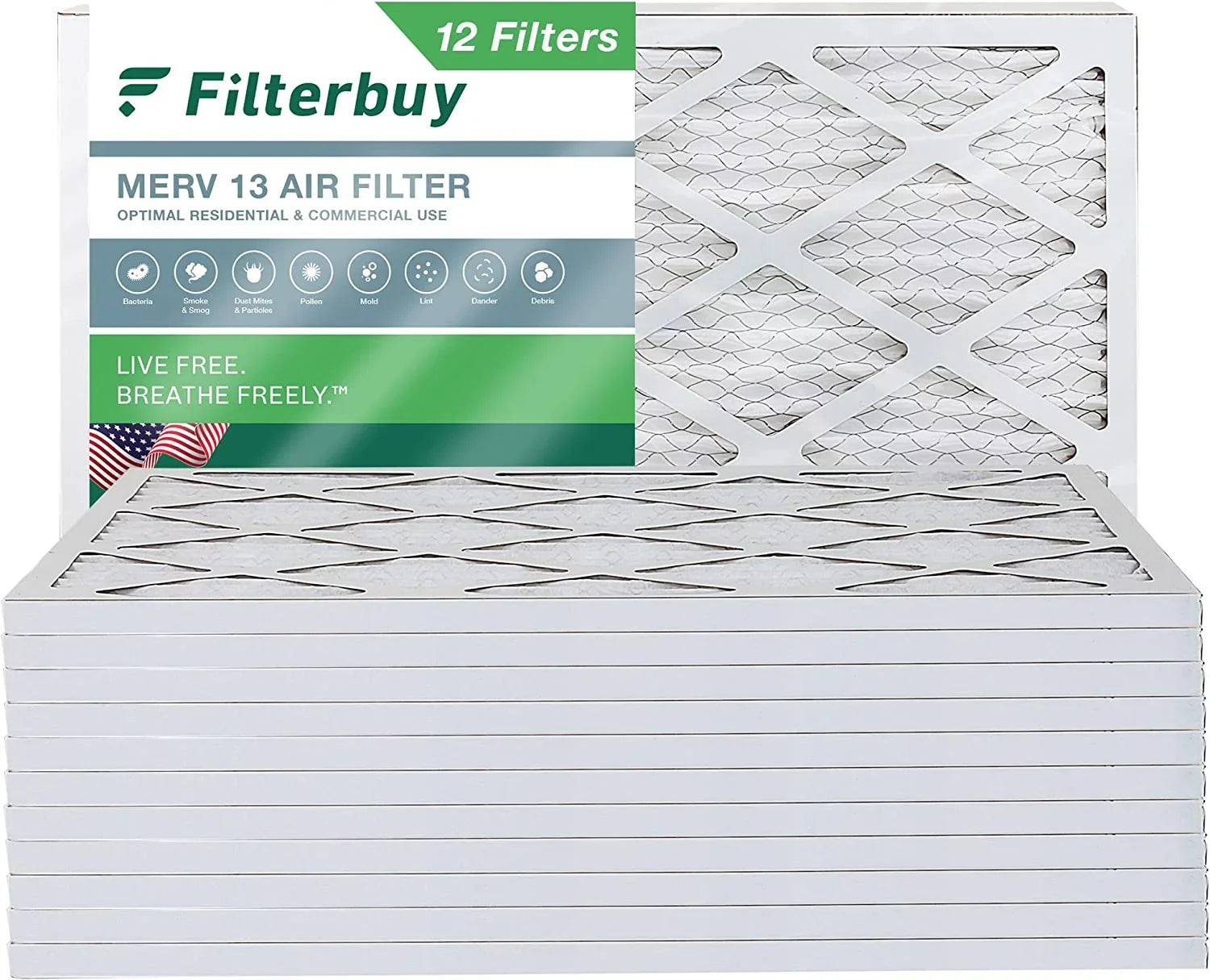 Filterbuy 10x24x1 MERV 13 Pleated HVAC AC Furnace Air Filters (12-Pack)