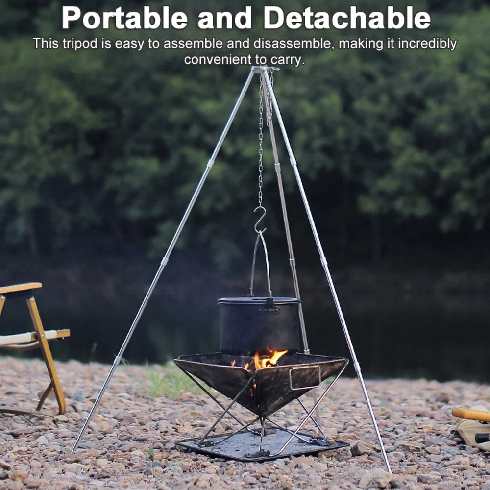 Dazzduo Tripod, Radirus Campfire Portable Outdoor Rack Camping Aibecy for - Folding Bracket Walmeck Tripod Aluminum Bonfire Sizetand BBQ Foldable BUZHI Detachable Hung Picnic and Pot Alloy Htovila