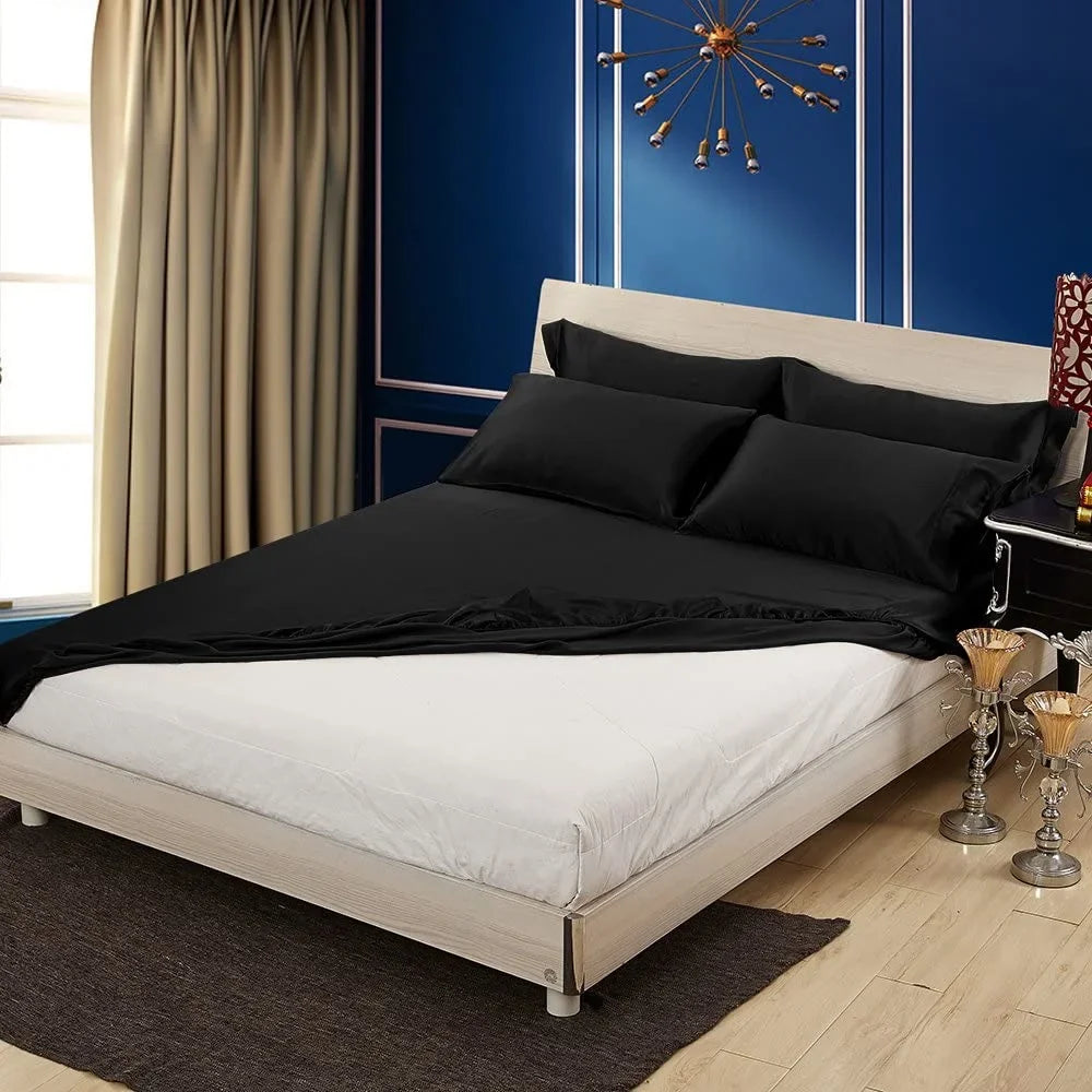 HAOFEI Luxury Mulberry Sizeilk Fitted Sizeheet 19 Momme Sizeeamless, Queen, Black