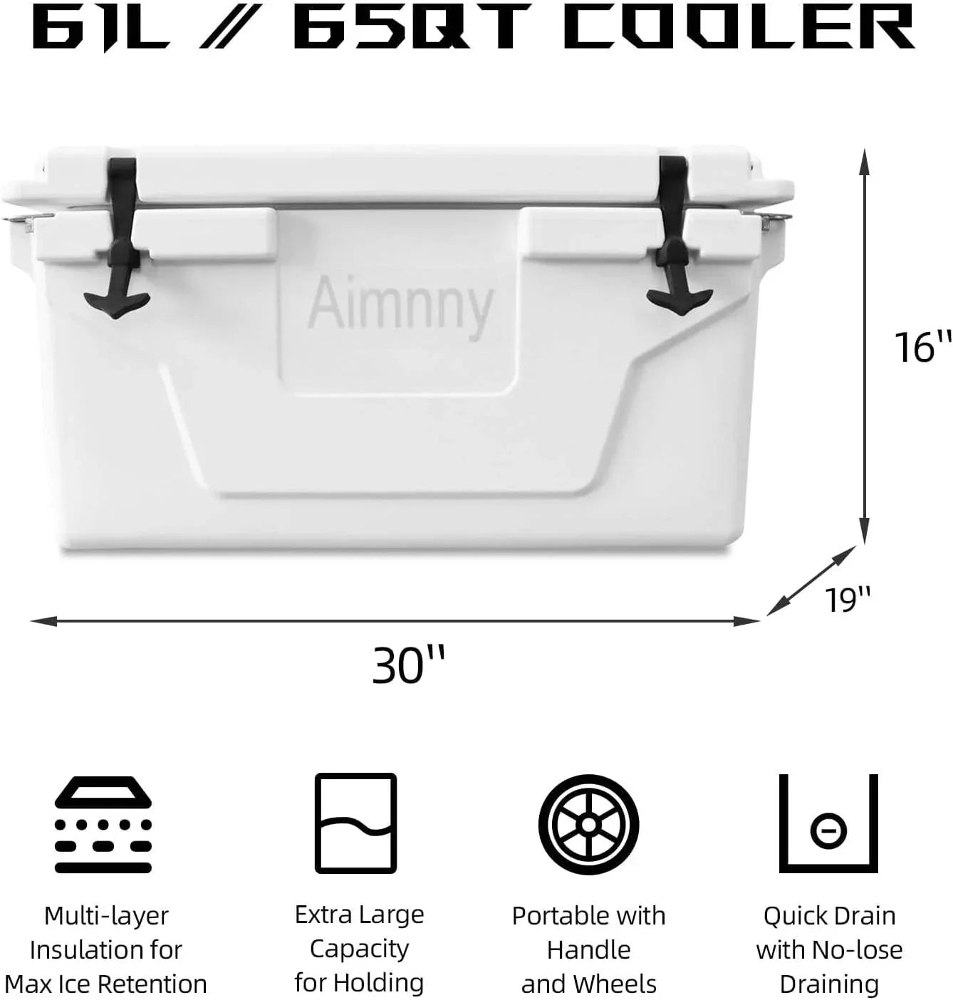 Portable Cooler Box 65QT, Extra Large Capacity Insulated Ice Chest