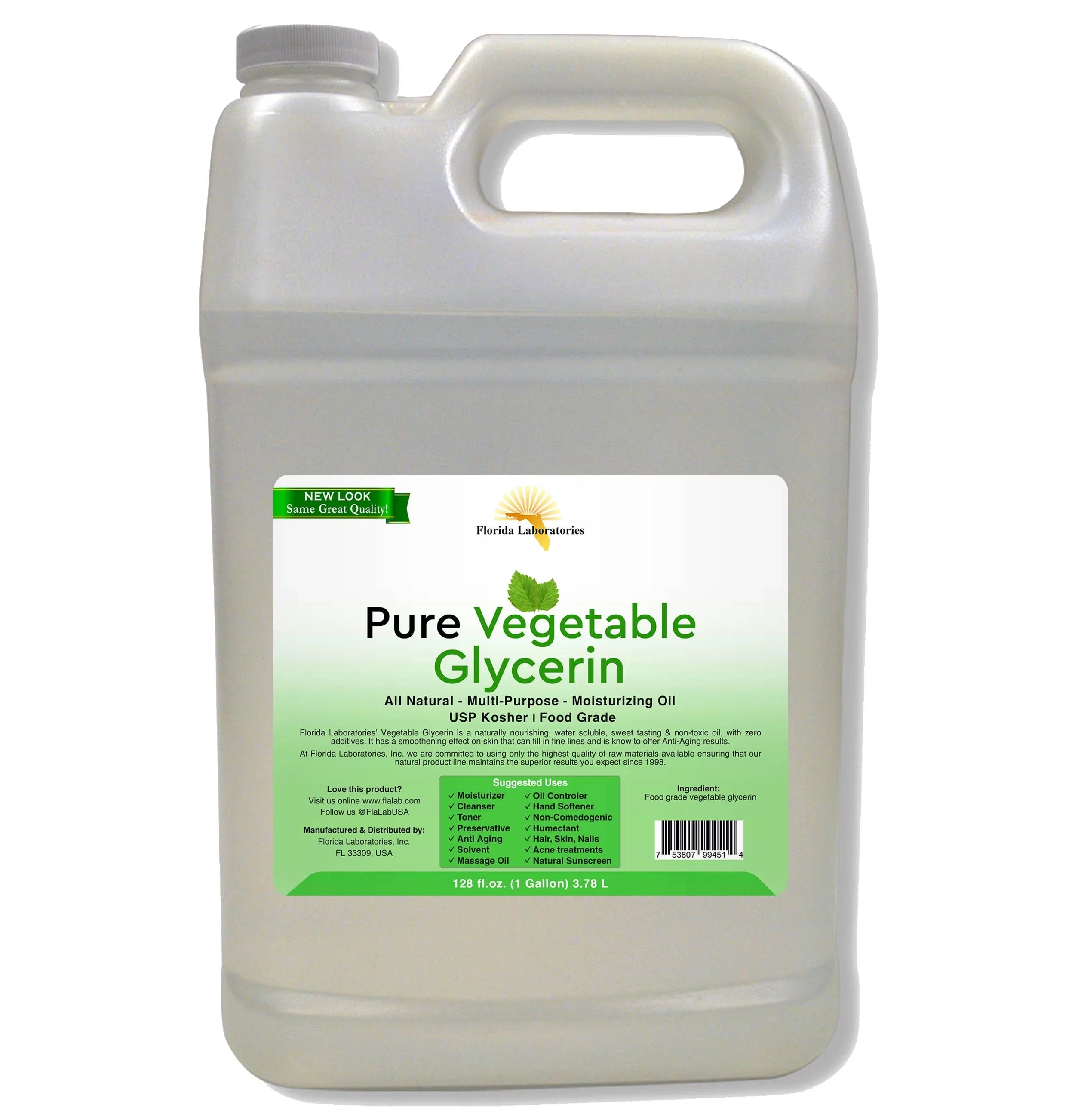 Vegetable Glycerin Pure Natural, Gallon (128 oz), 100% Food Grade, Kosher