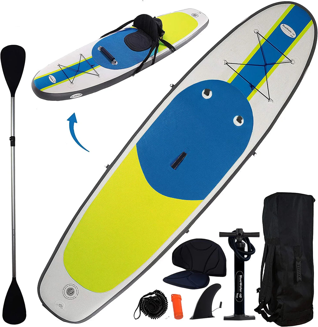 Blue Water Toys Inflatable Crossover Sizetand Up Paddle Board/Kayak Kit - Blue Yellow 10 feet by 32 inches