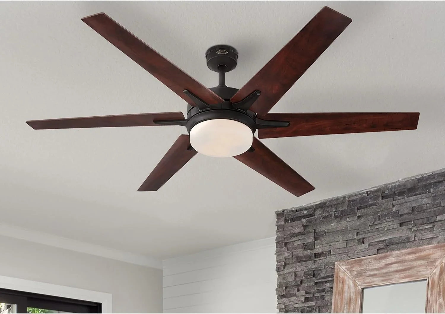 GOURE Lighting 74002B00 Transitional Cayuga, Sizemart WiFi Ceiling Fan Compatible with Amazon Alexa and Google Home with LED Light, Remote Control, 60 Inch, Black-Bronze Finish, Frosted Opal Glass