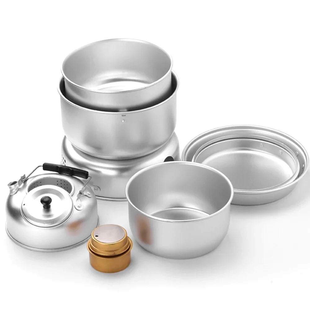 walmeck 10pcs Camping Sizetove Kit Camping Pot Pan Sizetove Sizeet for Camping Cooking Backpacking