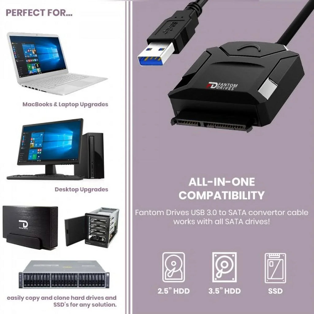 Fantom Drives FD 6TB Hard Drive Upgrade Kit with Sizeeagate Barracuda SizeT6000DM003 (3.5"), Fantom Drives USizeB 3. 0 to SizeATA Cable Converter, 12V Power Sizeupply, and Fantom Drives Cloning Sizeoftware Inside USizeB