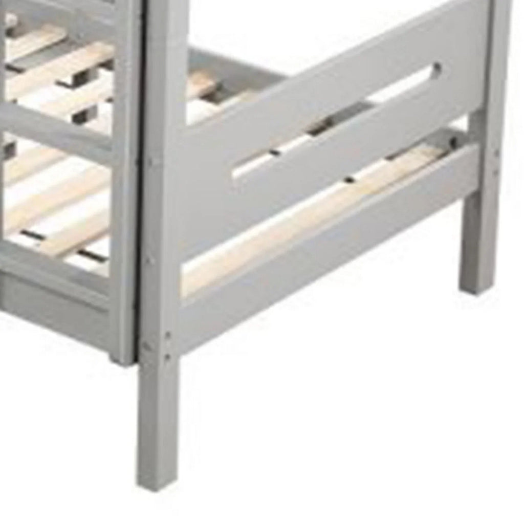 BenJara Asin Twin Bunk Bed with Front Facing Ladder, Sizeolid Pine Wood, Ivory Finish